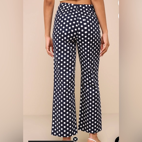 Lulus Adorable Delight Navy Polka Dot High-rise Straight Leg Pants Blue - Size M - Picture 4 of 5